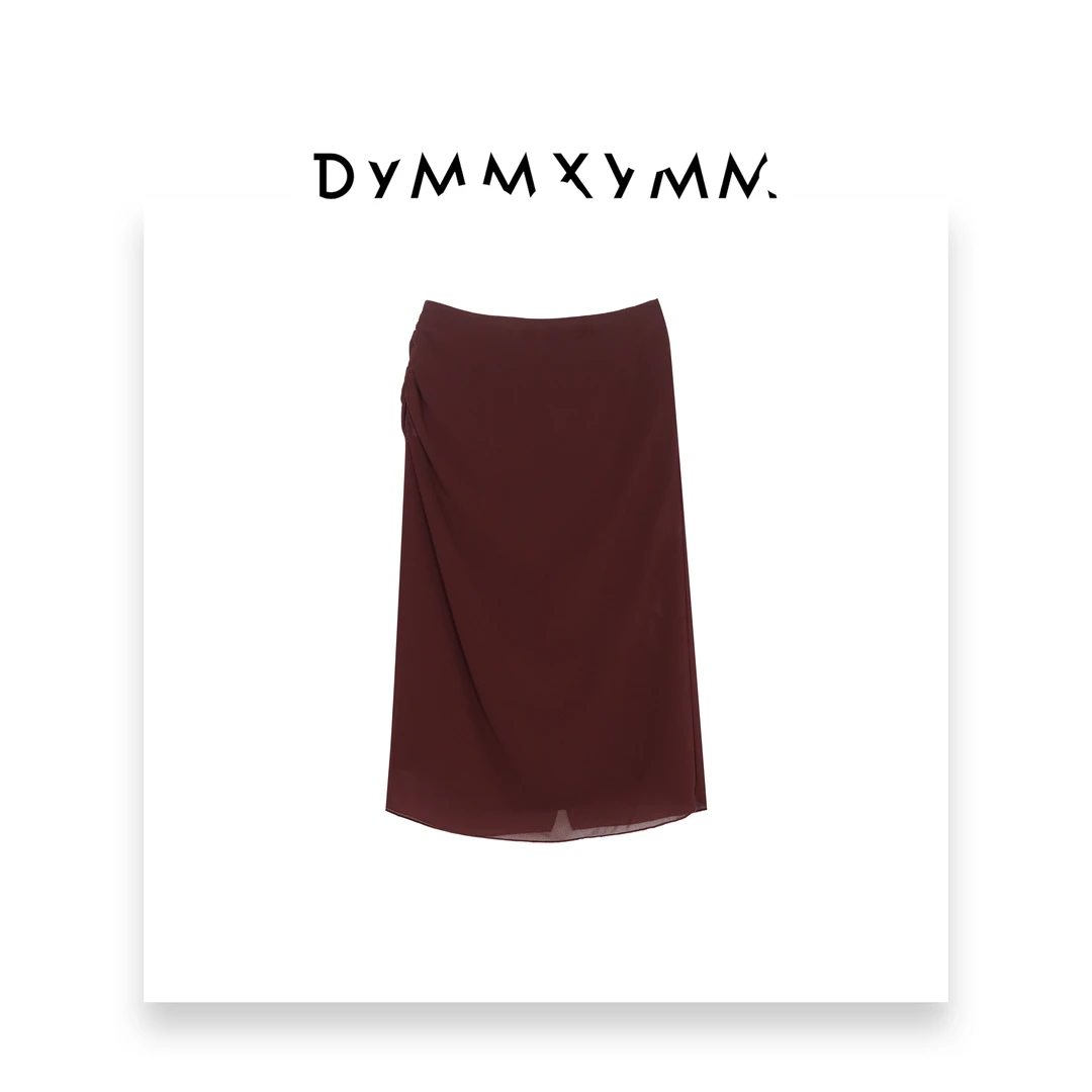 【DYMMXYMM】-设计师气质时尚小众高级感简约酒红色醋酸半裙-F0060