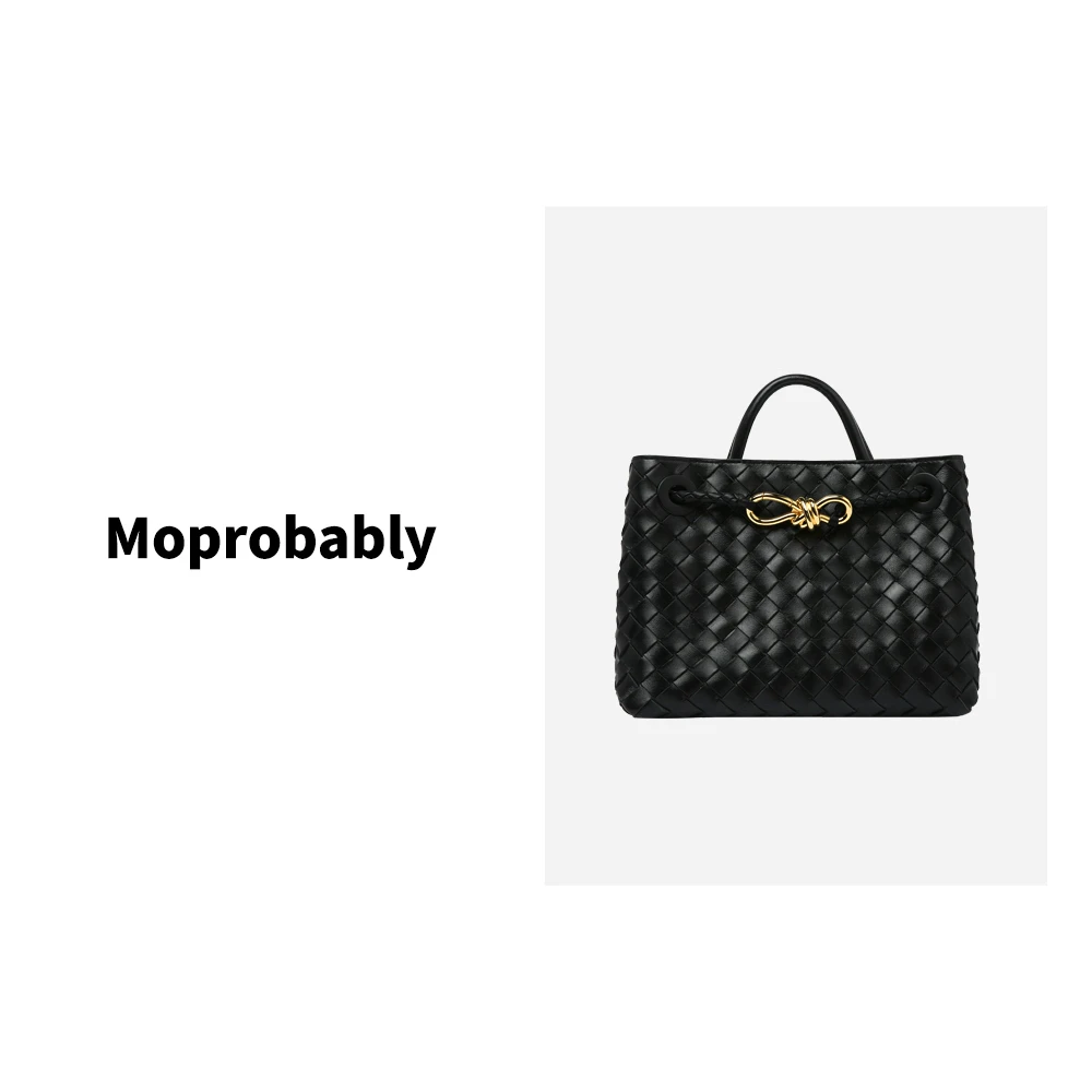 Moprobably予诺【福利款】小众时尚黑色编织羊皮革手提包L3025053