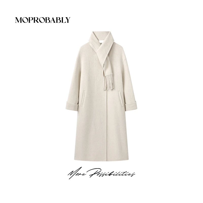 Moprobably李予诺「氛围感」"绵羊毛+山羊绒"长款毛呢外套L4460365