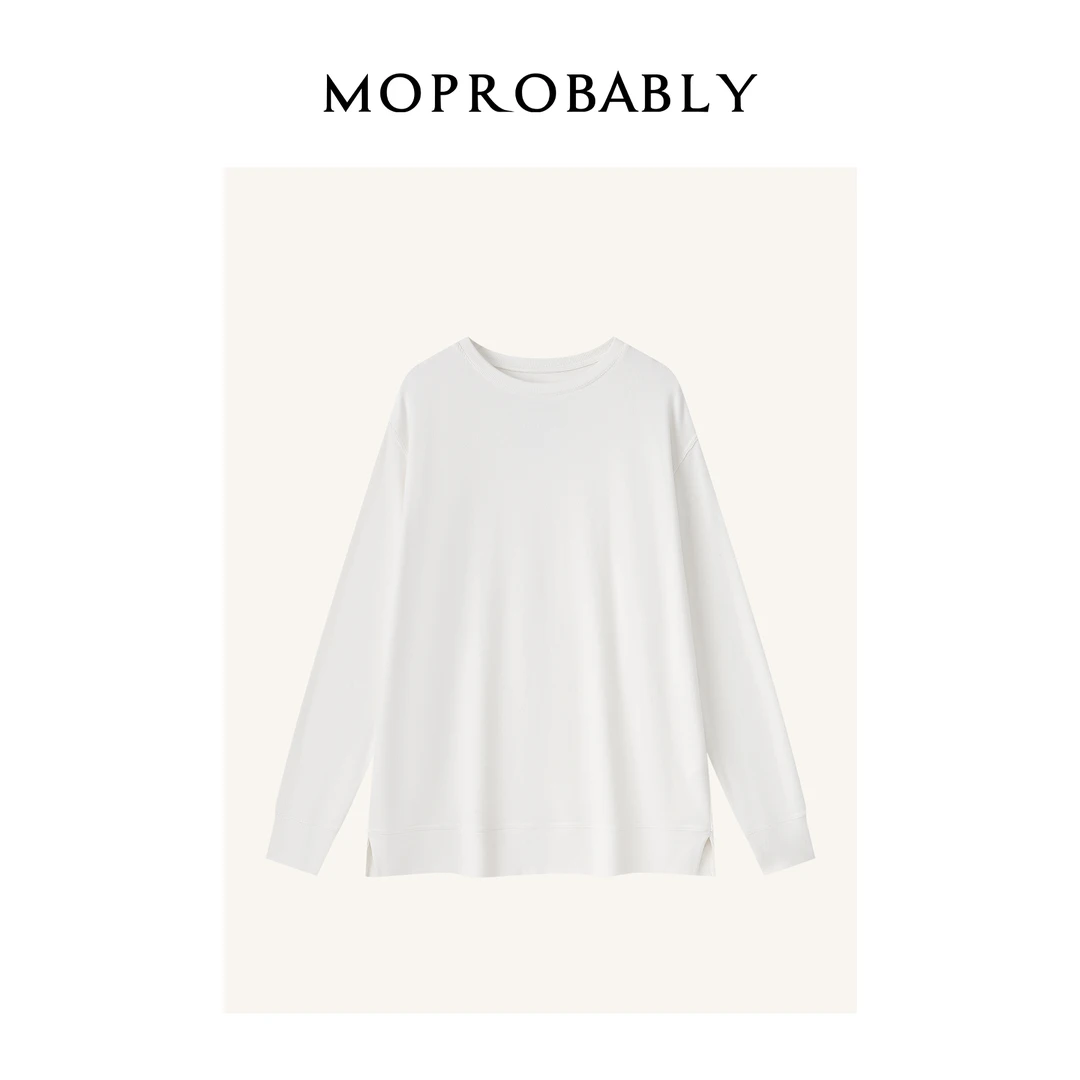 Moprobably李予诺「奶皮卫衣」红人上新纯色宽松长袖T恤L4447303