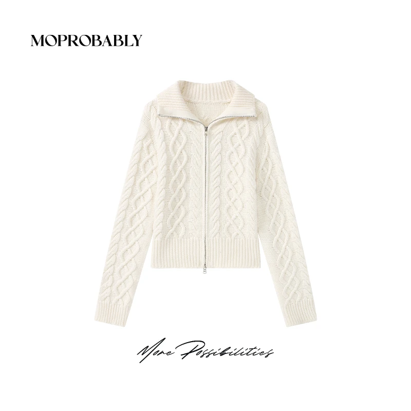 Moprobably李予诺「安娜」时尚经典麻花纹百搭拉链针织开衫L4477360