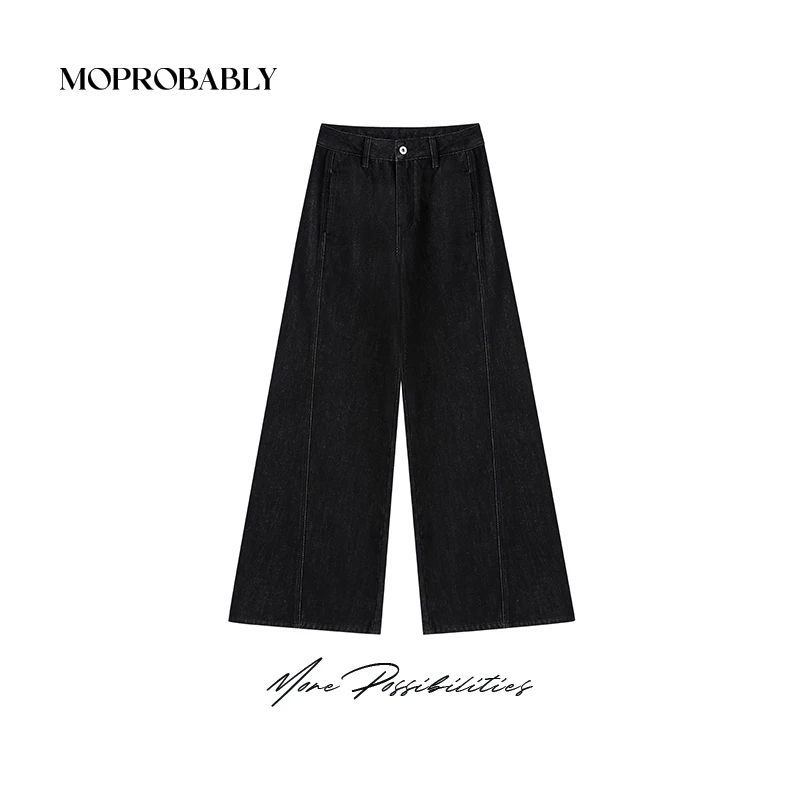 Moprobably李予诺「深能量」复古水洗抓绒百搭阔腿牛仔裤L4473369