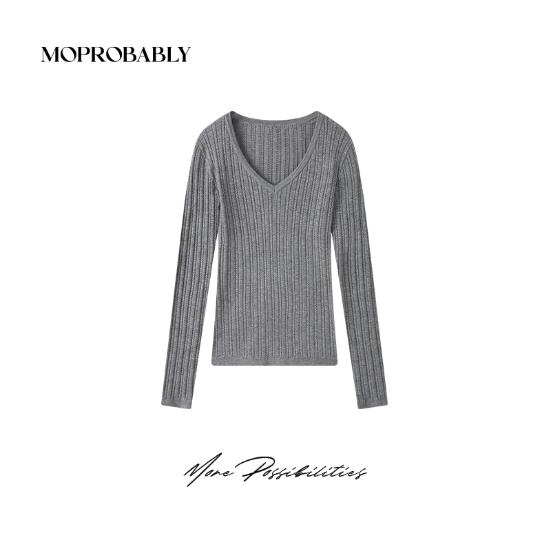 Moprobably李予诺「甜梦打底」V领长袖小个子针织毛衫L4476382