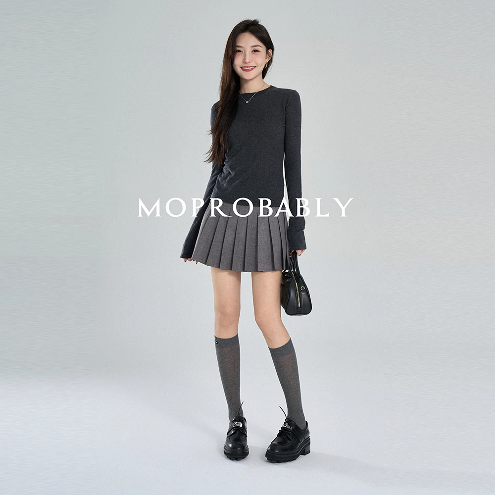 Moprobably李予诺「高定百褶」学院风色织细格纹半身裙L4362303