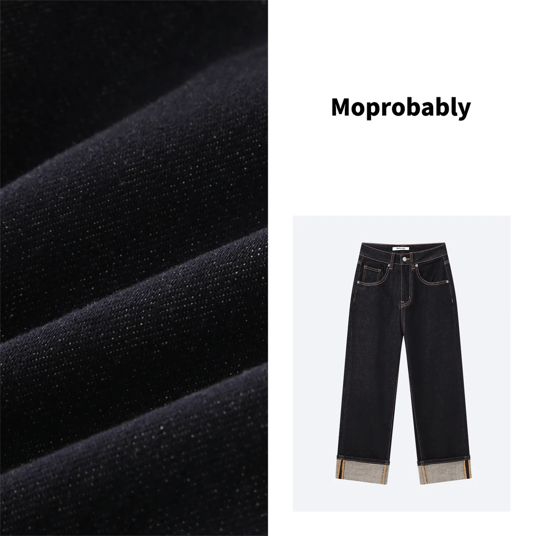 Moprobably「复古卷边牛」予诺复古直筒休闲老爹牛仔裤 L3321043