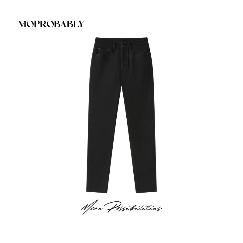 Moprobably李予诺「随型」纯色修身小脚铅笔休闲牛仔裤L4473388