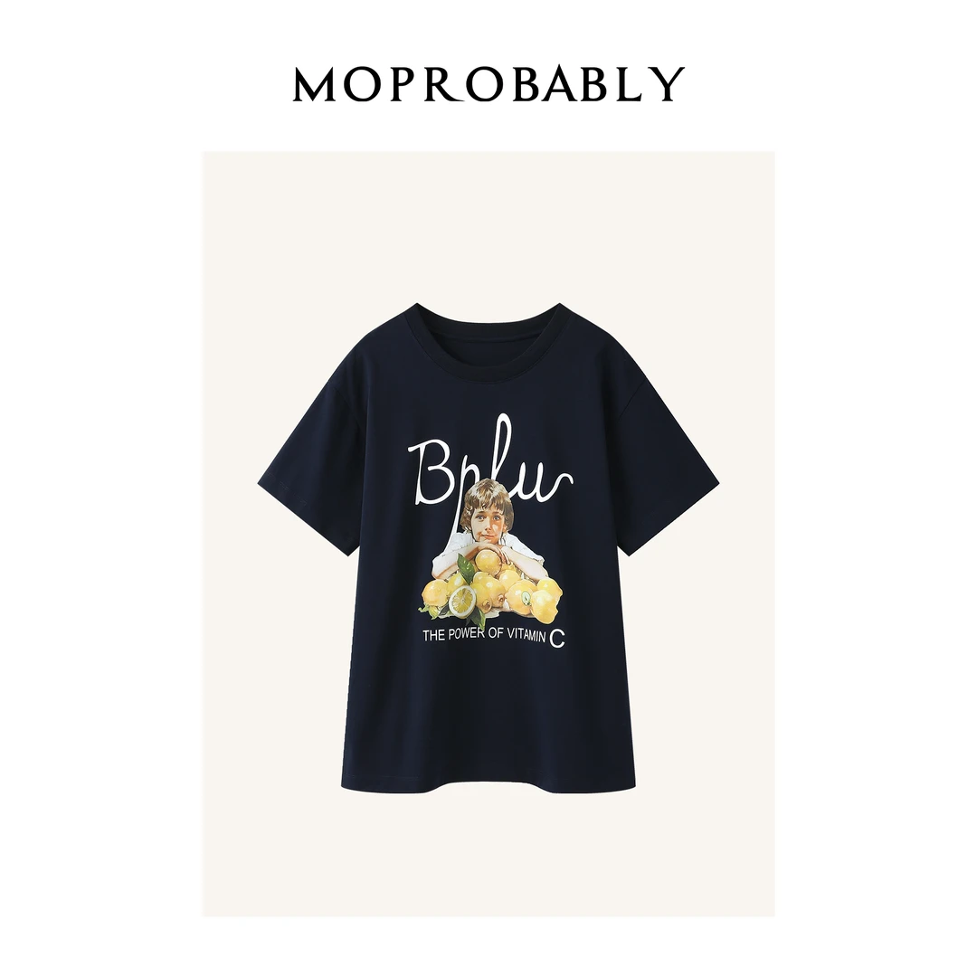 Moprobably李予诺「维他T」"100%棉"百搭宽松印花短袖T恤L4247303