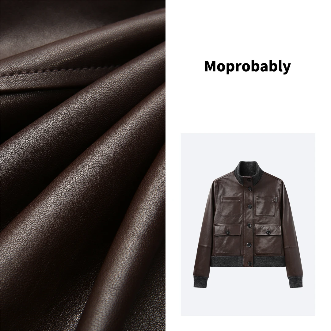 Moprobably予诺2023秋冬新款复古风针织高领绵羊皮衣外套L3429008