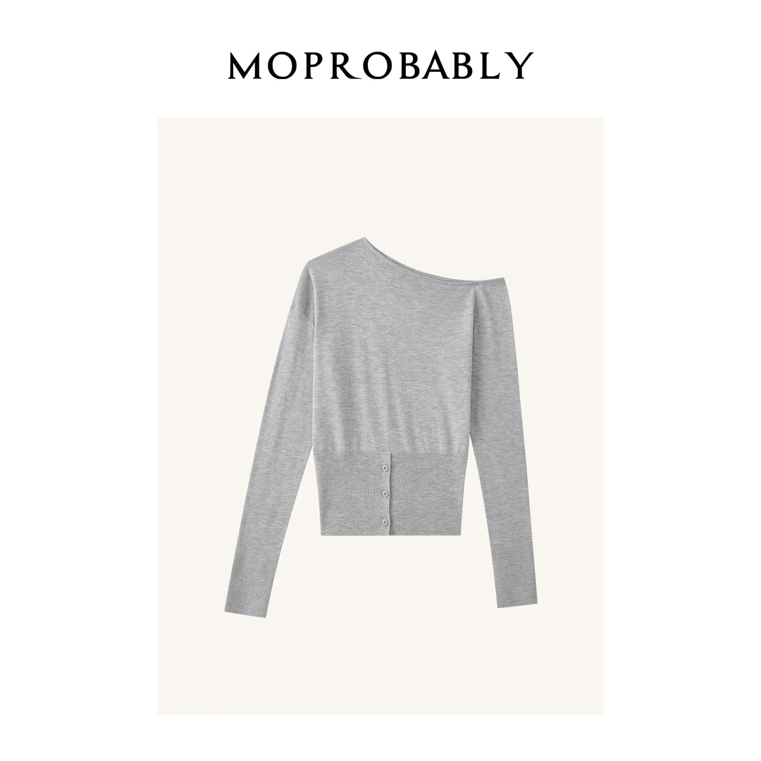 Moprobably李予诺「香肩毛衫」性感辣妹露肩长袖针织打底衫L4476335