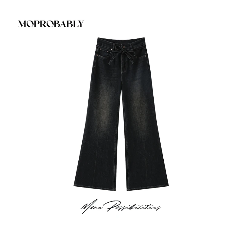 Moprobably李予诺「高街先锋」美式高腰加绒喇叭牛仔裤L4473368
