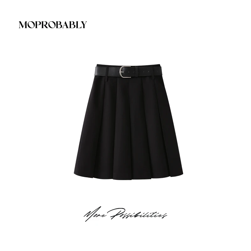Moprobably李予诺「初智齿」学院风显瘦百搭A字百褶半身裙L4462315