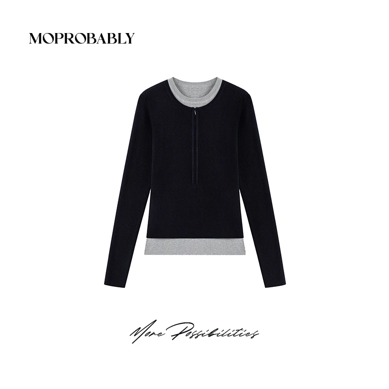 Moprobably李予诺「颜续毛衣」红人上新极简风撞色针织毛衣L4476430