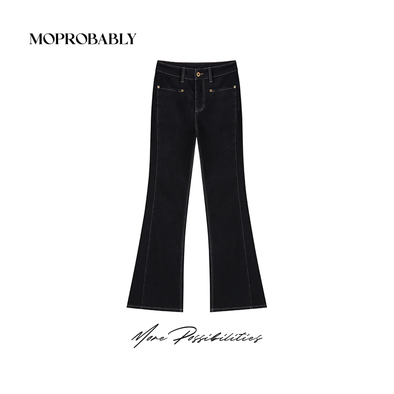 Moprobably李予诺「平行时空」重工水洗抓绒百搭微喇牛仔裤L4473381