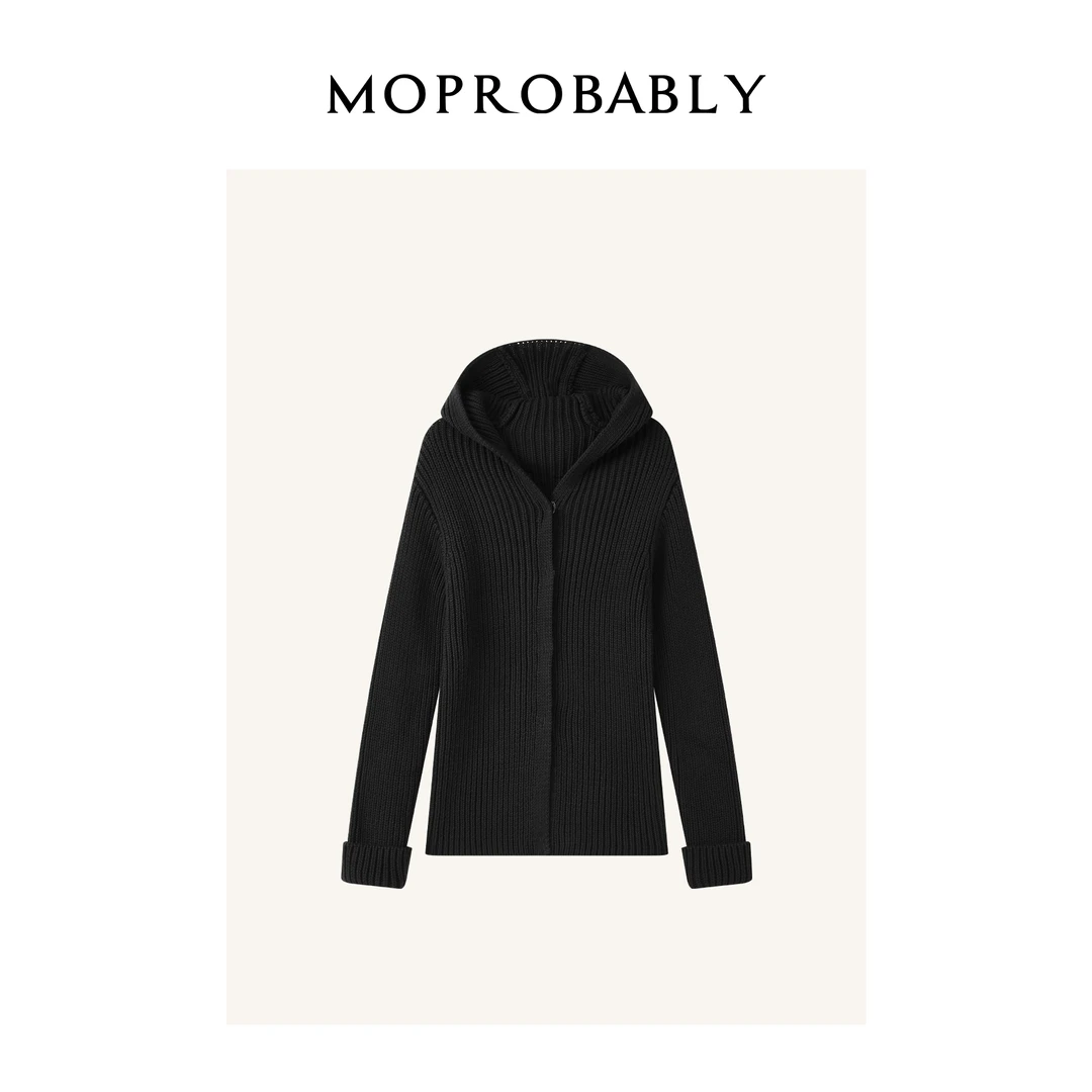 Moprobably李予诺「鼎灰毛衣」"100%棉"慵懒风连帽针织开衫L4477307
