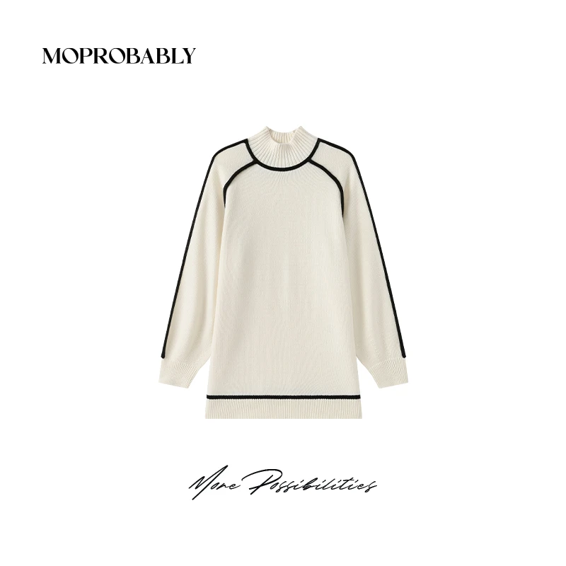 Moprobably李予诺「漫情」气质百搭黑白撞色套头针织毛衫L4476477