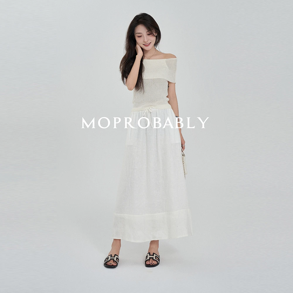 Moprobably李予诺「条淑」法式风一字肩领针织T恤L4276017