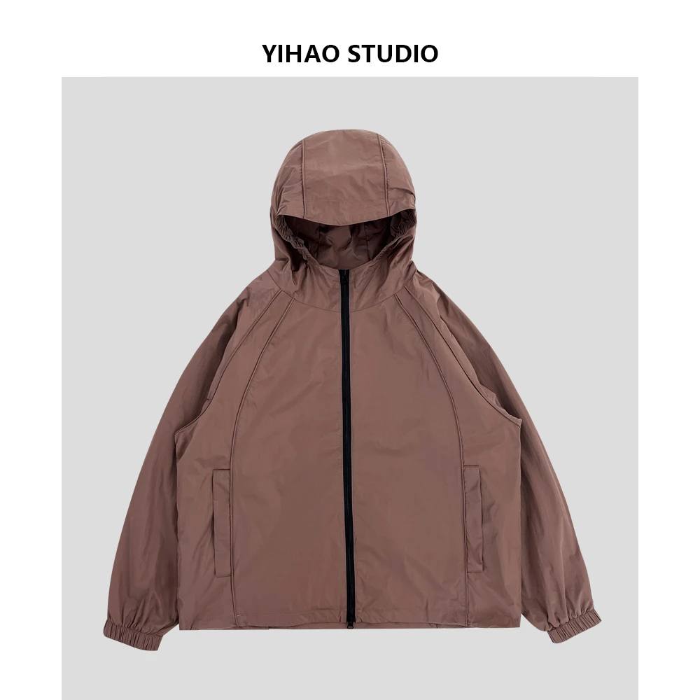 YIHAO STUDIO秋款男士连帽夹克外套休闲宽松户外防风防水冲锋衣