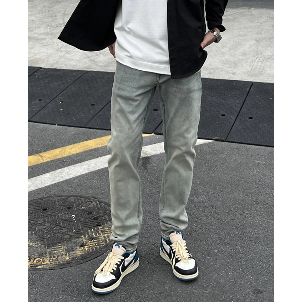 YIHAO STUDIO春款男士牛仔裤直筒休闲宽松百搭水洗做旧泥黄长裤