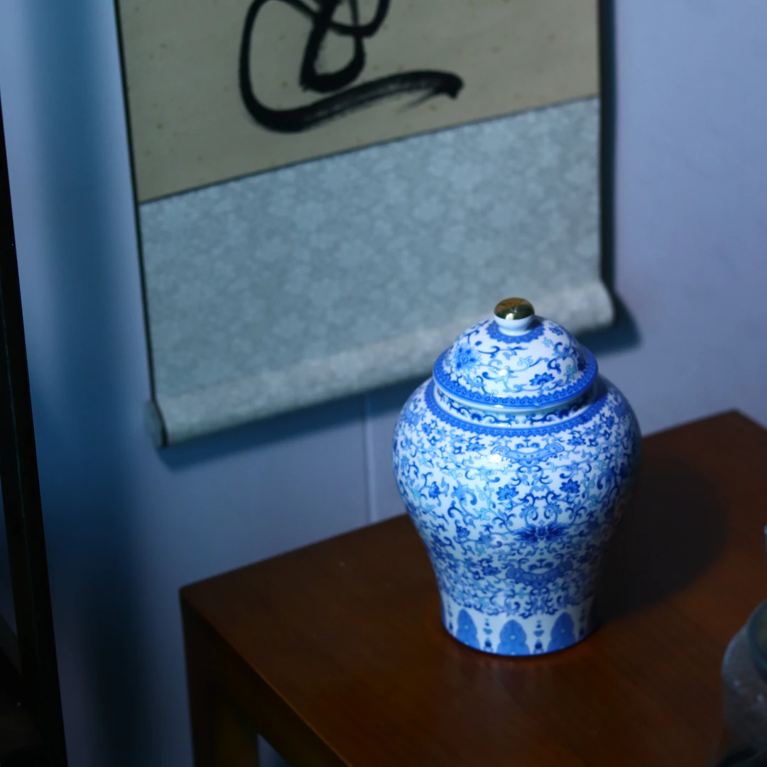 老壶匠【青花瓷茶叶罐】密封罐家用半斤装储存复古青花将军罐