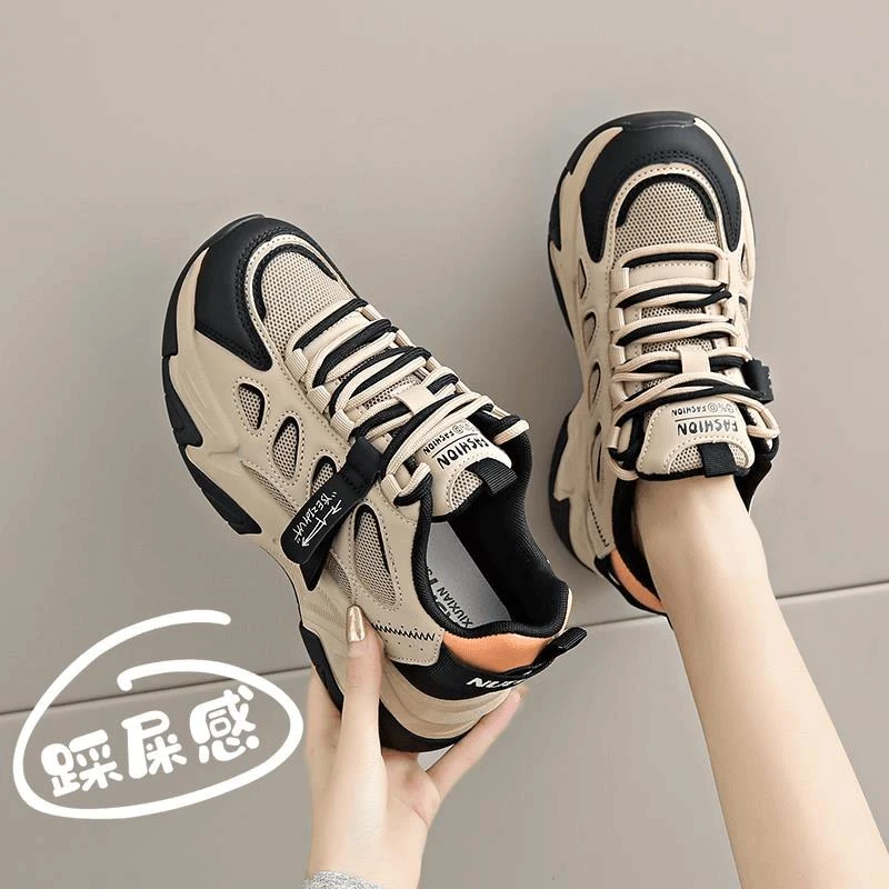 踩屎感小码34皮面老爹鞋2024秋季莆田女鞋学生爆款休闲厚底运动鞋