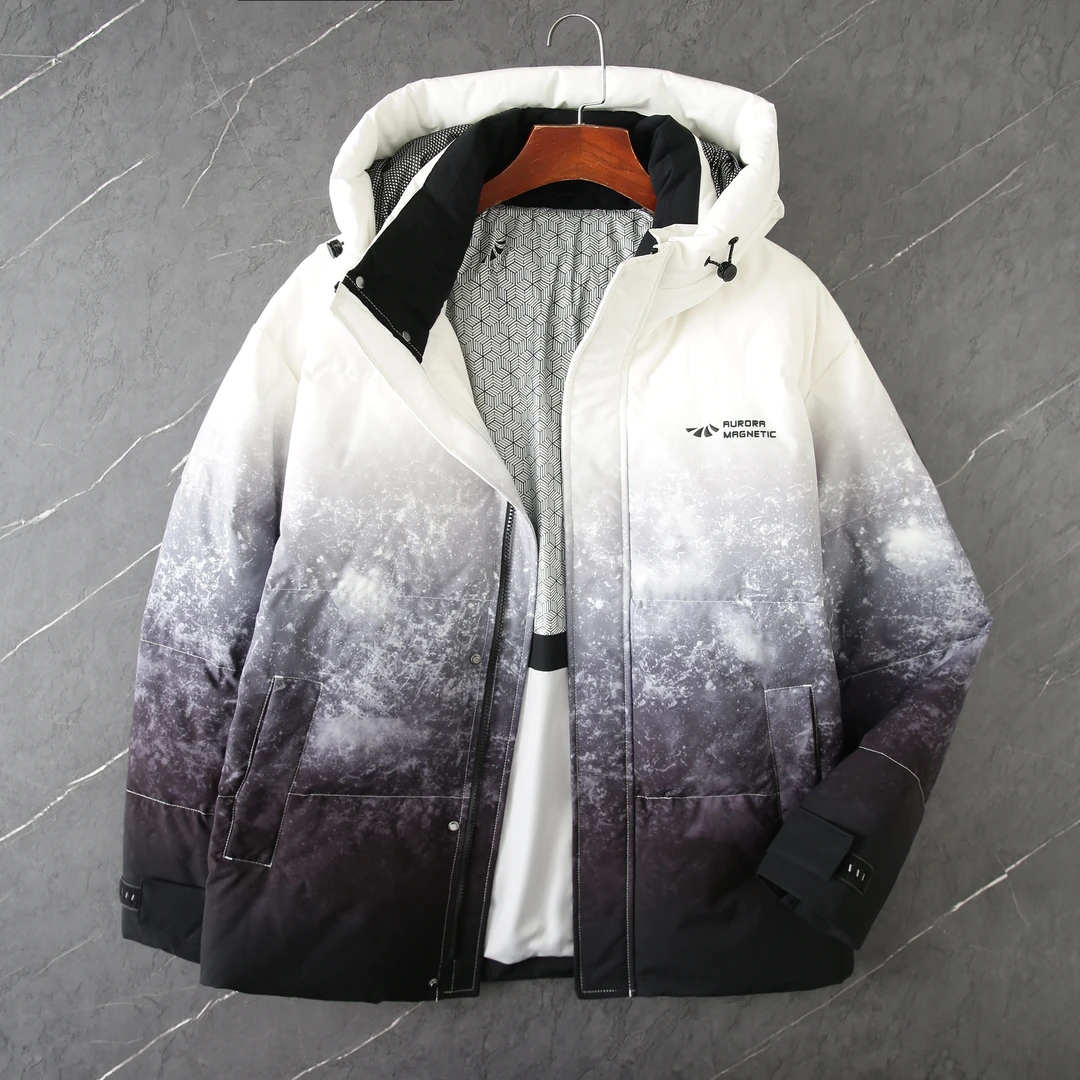 H680剪标冬季90白鹅绒时尚渐变三防面料休闲连帽羽绒外套