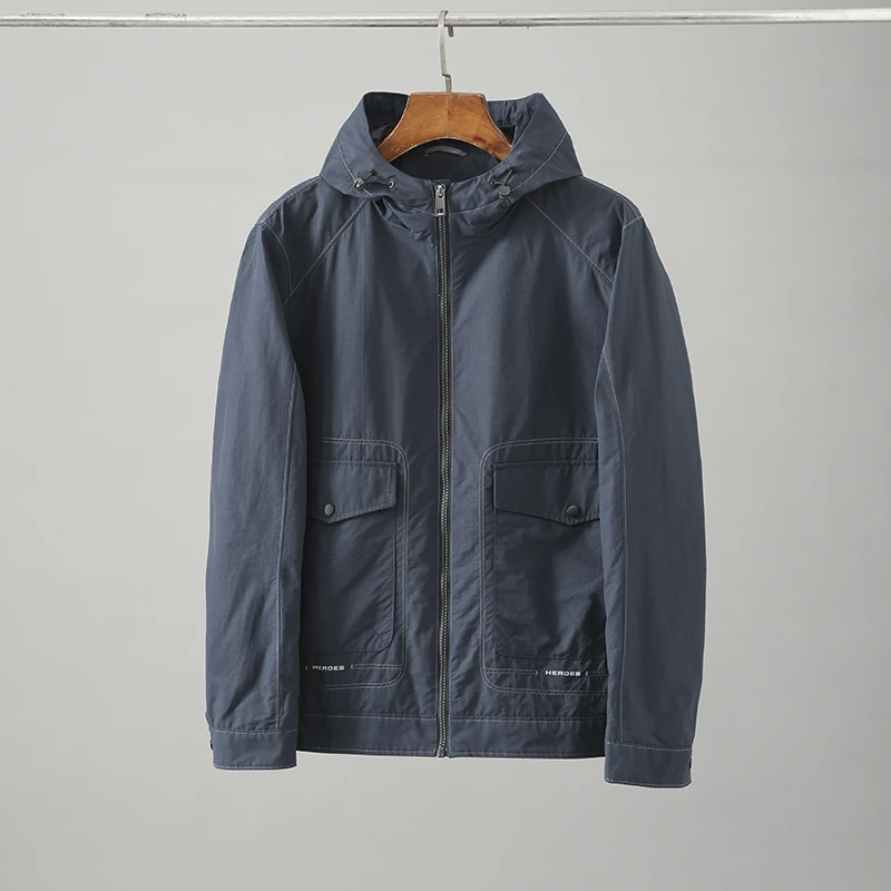 H981撤柜剪标抽绳连帽上衣简约休闲工装夹克外套