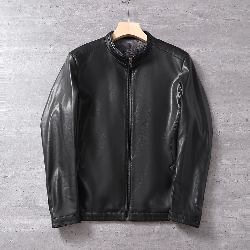 DS492剪标时尚PU皮舒适保暖挡风防水黑色皮夹克外套