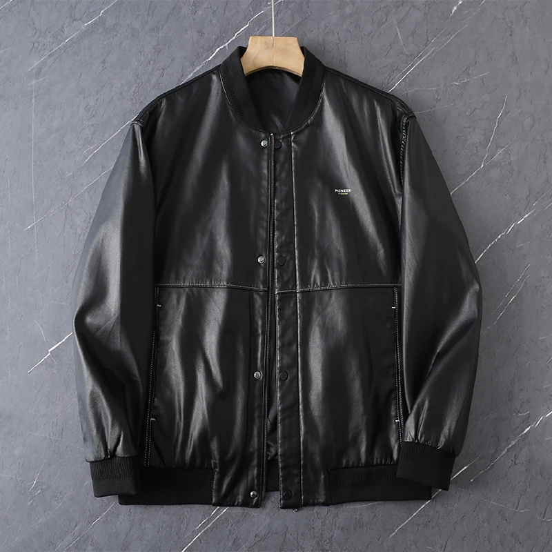 HS585剪标挺括有型棒球领外套PU皮暗扣休闲男士夹克皮上衣