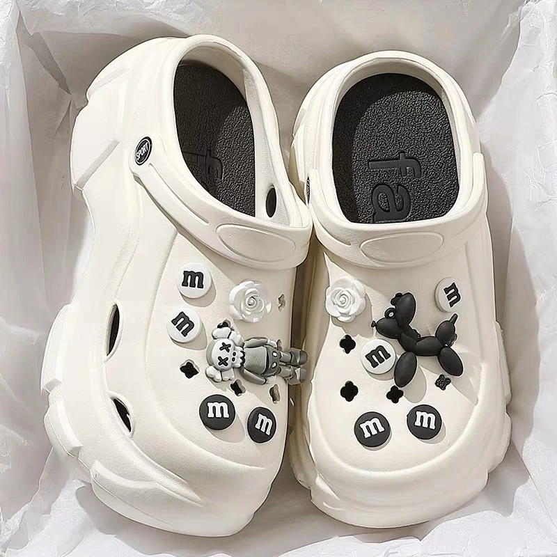 女夏外穿卡通洞洞鞋厚底包头半拖一脚蹬百搭室内居家防滑凉拖鞋女