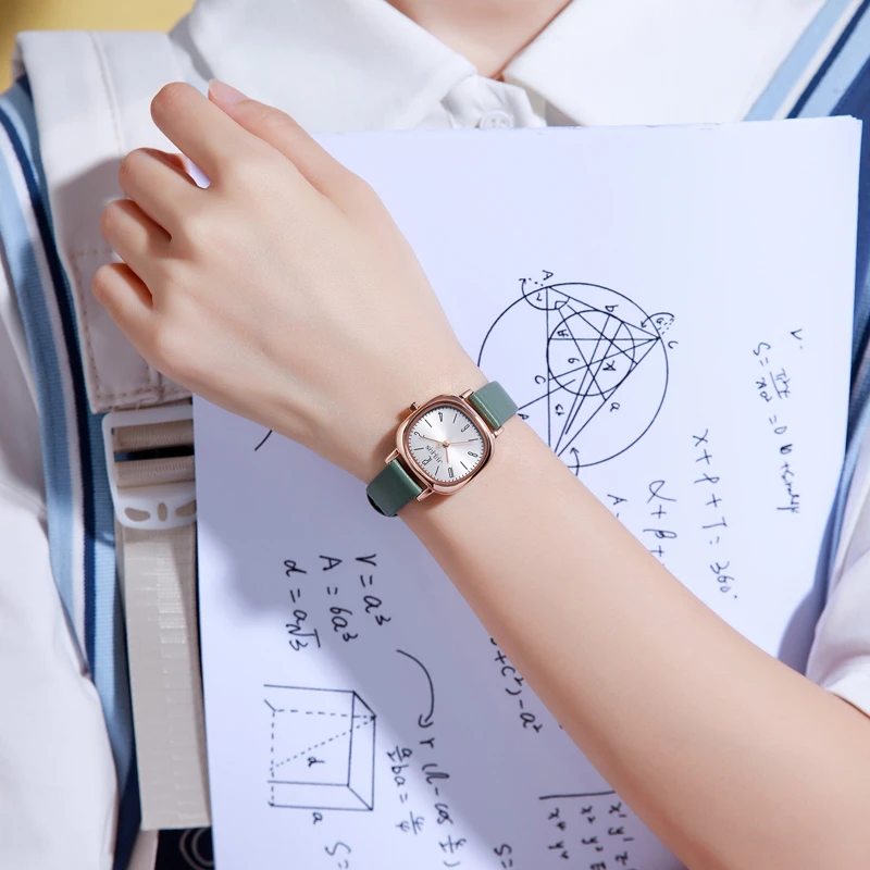 聚利时学生手表女款2025新款高颜值考试考研静音真皮防水石英表