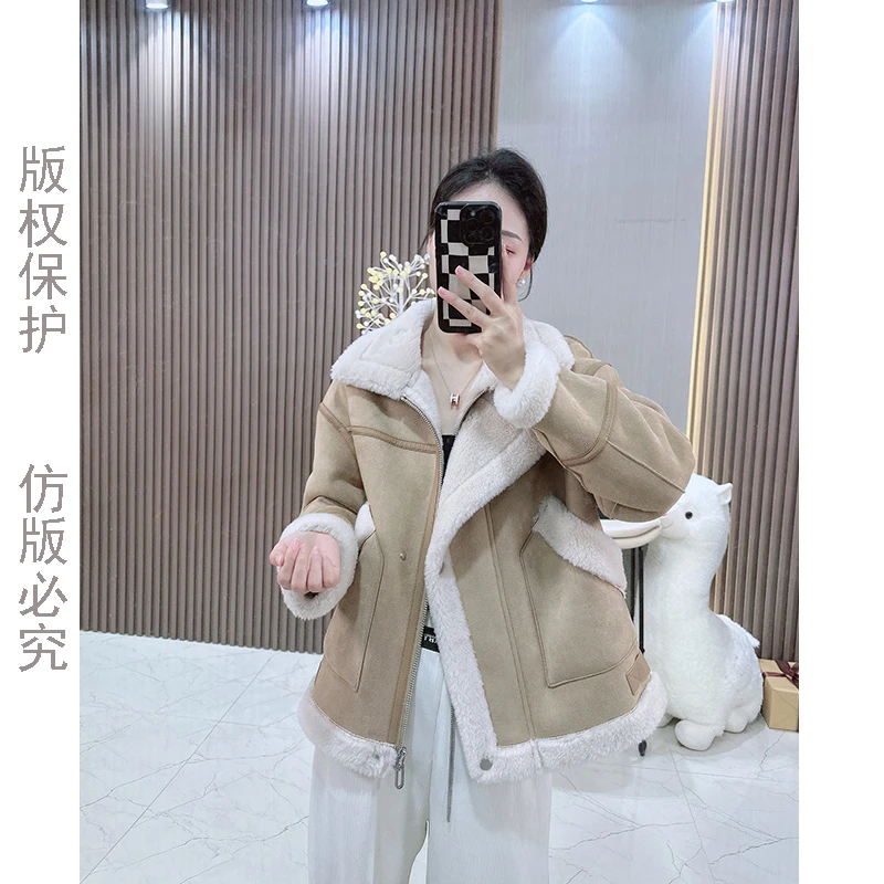 HANYU/韩禹23601-1海宁秋冬新款100%羊毛外套休闲机车风热力感