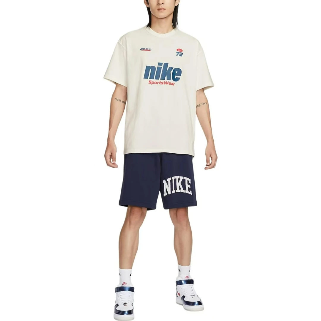 NIKE 纯色品牌Logo口袋翻领纽扣休闲时尚潮流短袖夹克 男款 白色