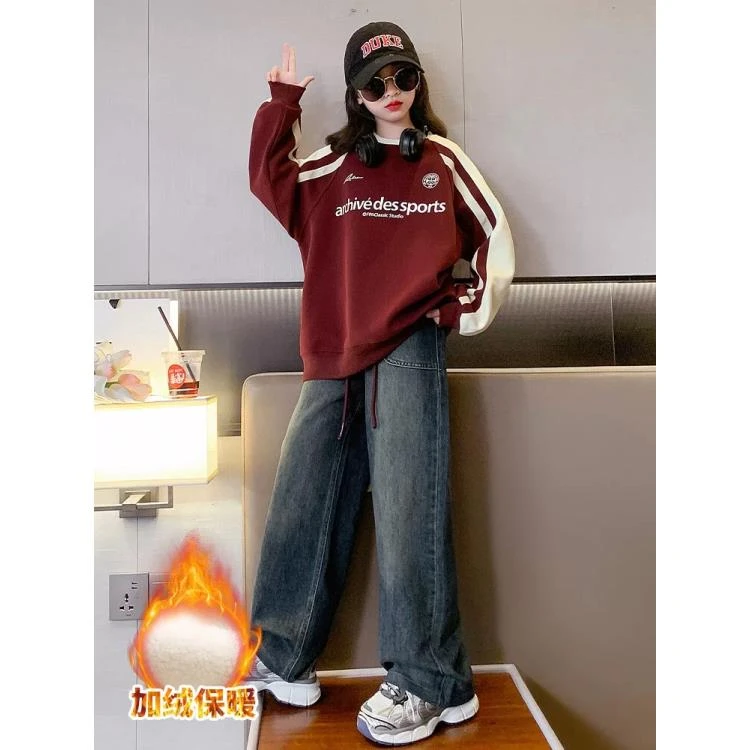 女童卫衣春秋款2024新款儿童中大童套头拼色冬款秋装卫衣打底衫