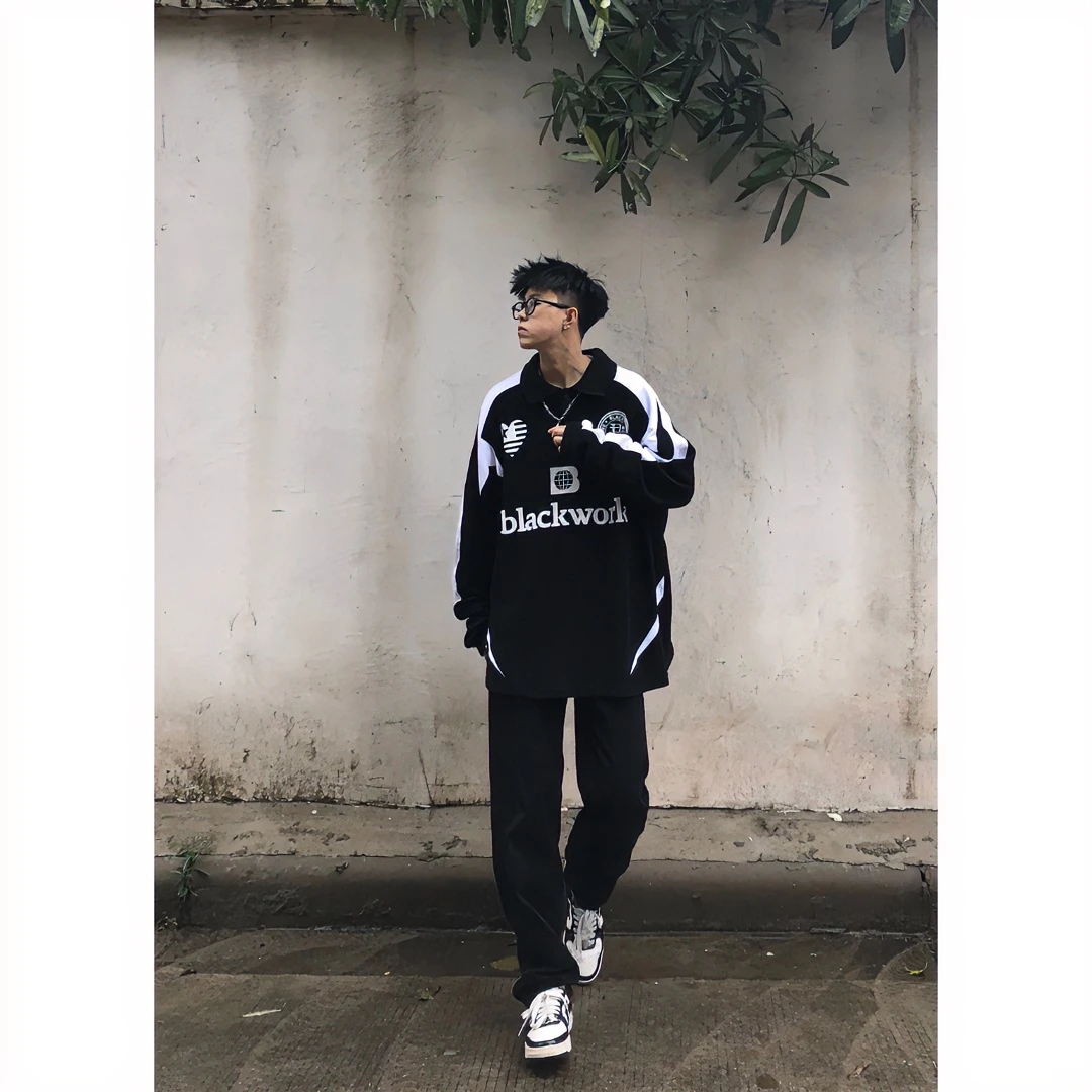 TZG 头子哥【美式复古】polo领卫衣印花高街宽松休闲街头潮流长袖