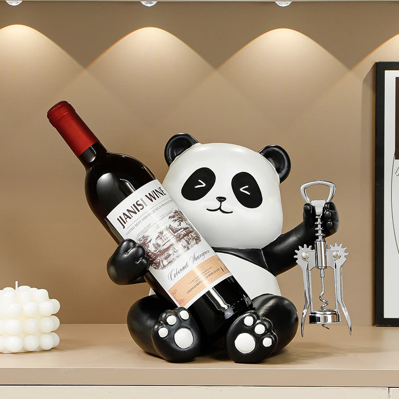 熊猫红酒架摆件酒柜家用轻奢高档客厅餐边柜杯架装饰乔迁新居礼品