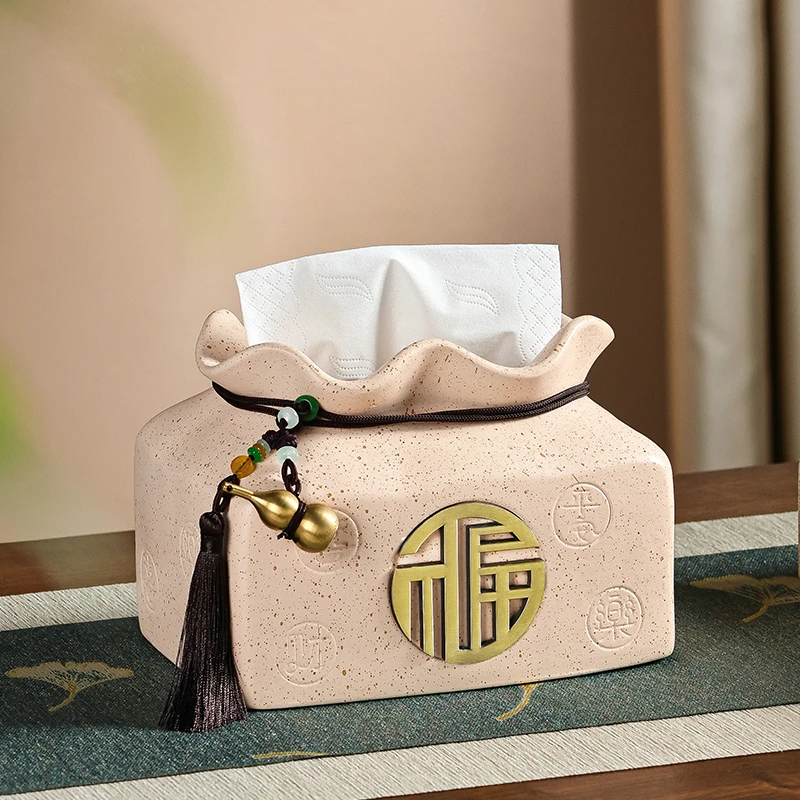 新中式纸巾盒陶瓷高档家用高级感轻奢茶几装饰玄关收纳抽纸盒摆件