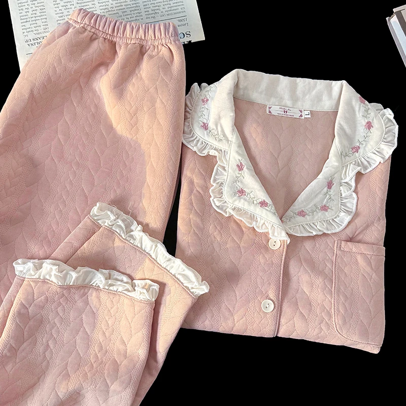 空气棉睡衣女冬季加厚夹层保暖夹棉秋冬天2024新款甜美家居服套装