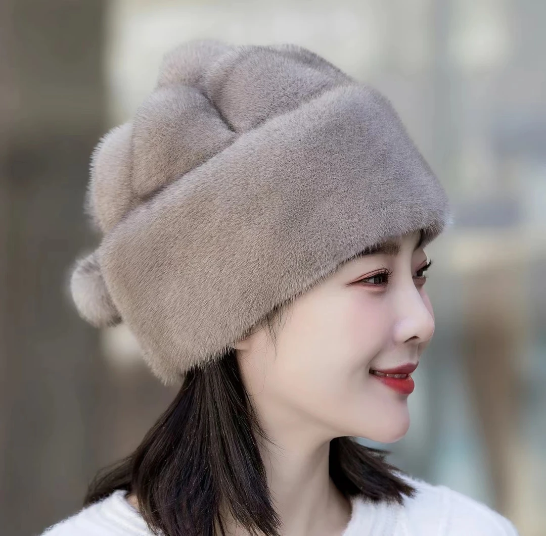 翰墨儒斯整皮水貂毛皮草冬季貂皮护耳女秋冬贝雷帽冬天秋冬护耳帽