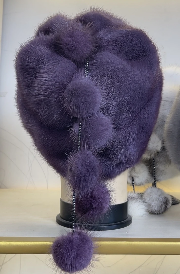 翰墨儒斯整皮水貂毛皮草冬季貂皮护耳女秋冬贝雷帽冬天秋冬护耳帽