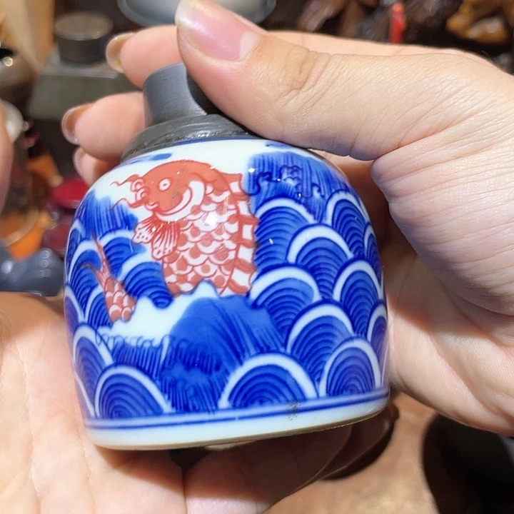 青花茶叶罐茶道具摆件