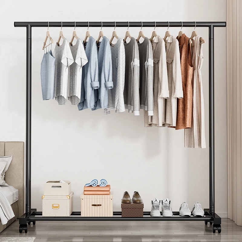 晾衣架落地家用衣帽架室内阳台衣架子简约加厚大容量可移动晾衣杆