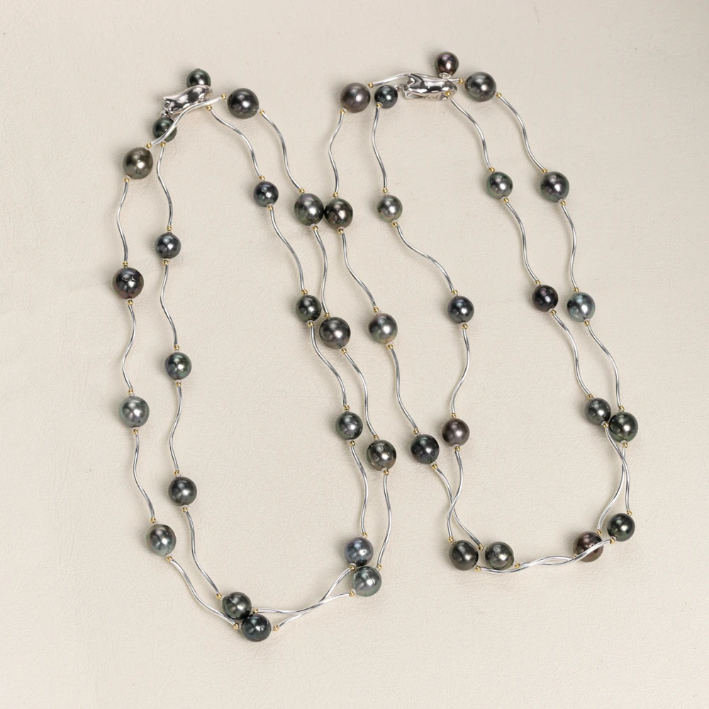 【叭哒不惑】多样性发一 S925银8-10mm大溪地黑珍珠毛衣链 长90cm+