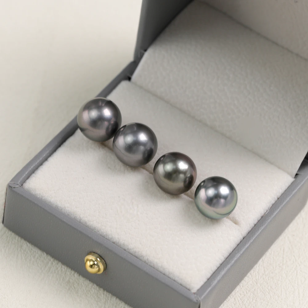 【叭哒不惑】多样性发一18K金11-12mm大溪地黑珍珠耳钉(K白) 245667