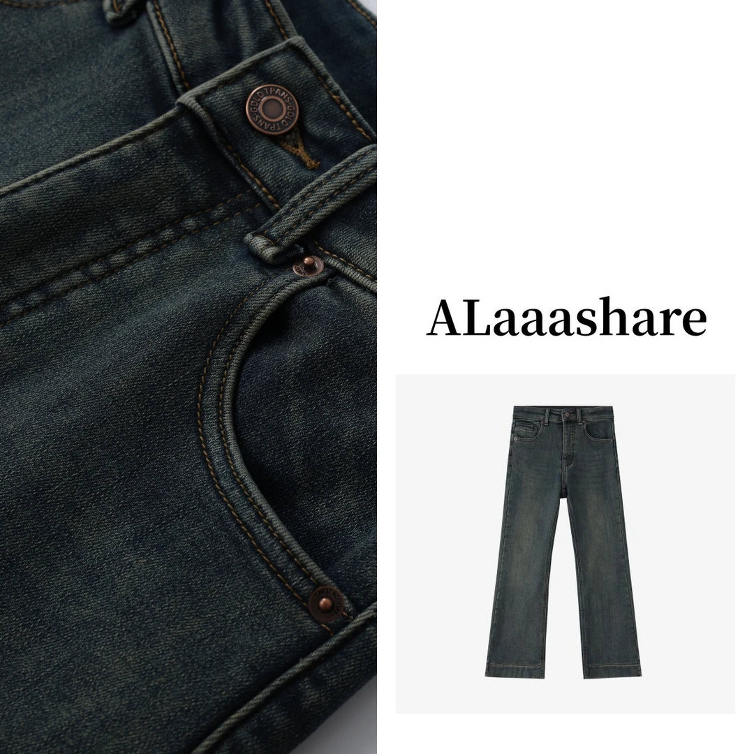 ALaaashare-九分微喇加绒牛仔裤显瘦百搭休闲裤水洗复古小个子女