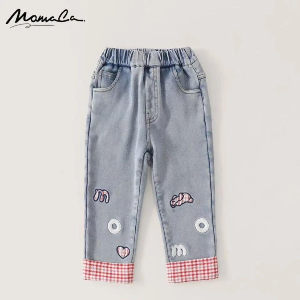MOMOCO冬季新款女童甜美微喇加绒牛仔裤75830350032