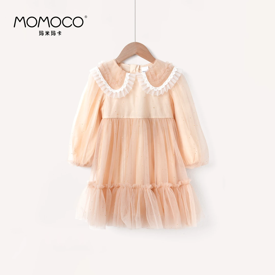 MOMOCO女童春季欧若风花边领韩版纱裙连衣裙76730471018
