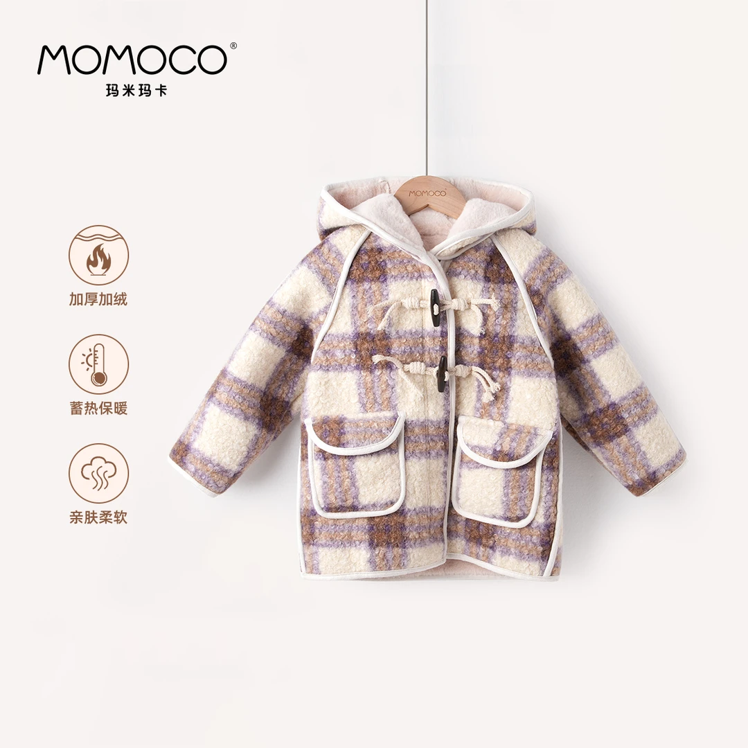 MOMOCO女童冬季时尚休闲带帽呢大衣76830126210