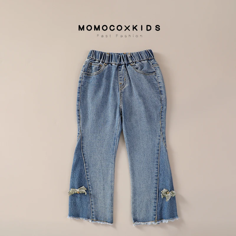 MOMOCO女童春季微喇拼接牛仔长裤76730350016