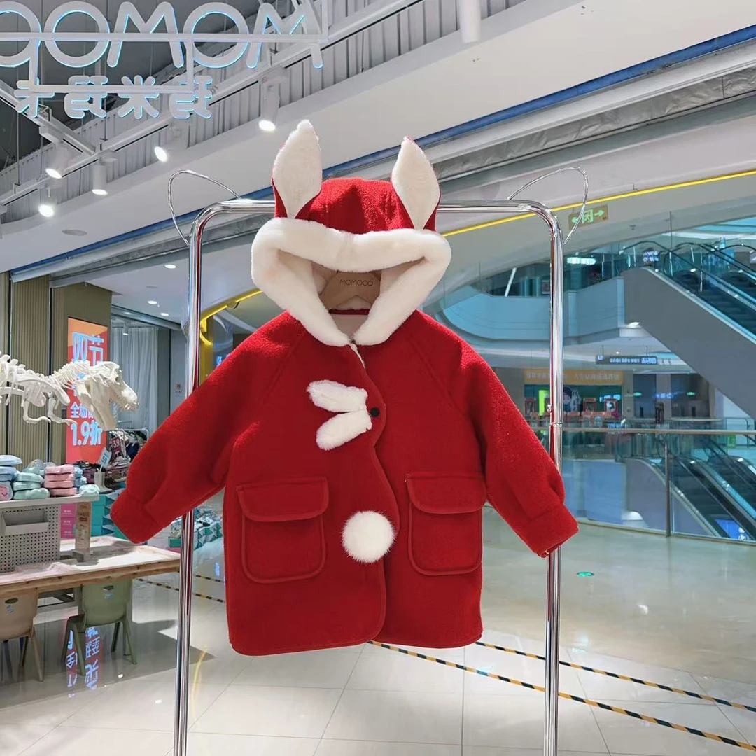 MOMOCO冬季新款时尚韩版小兔子毛呢外套75880104001