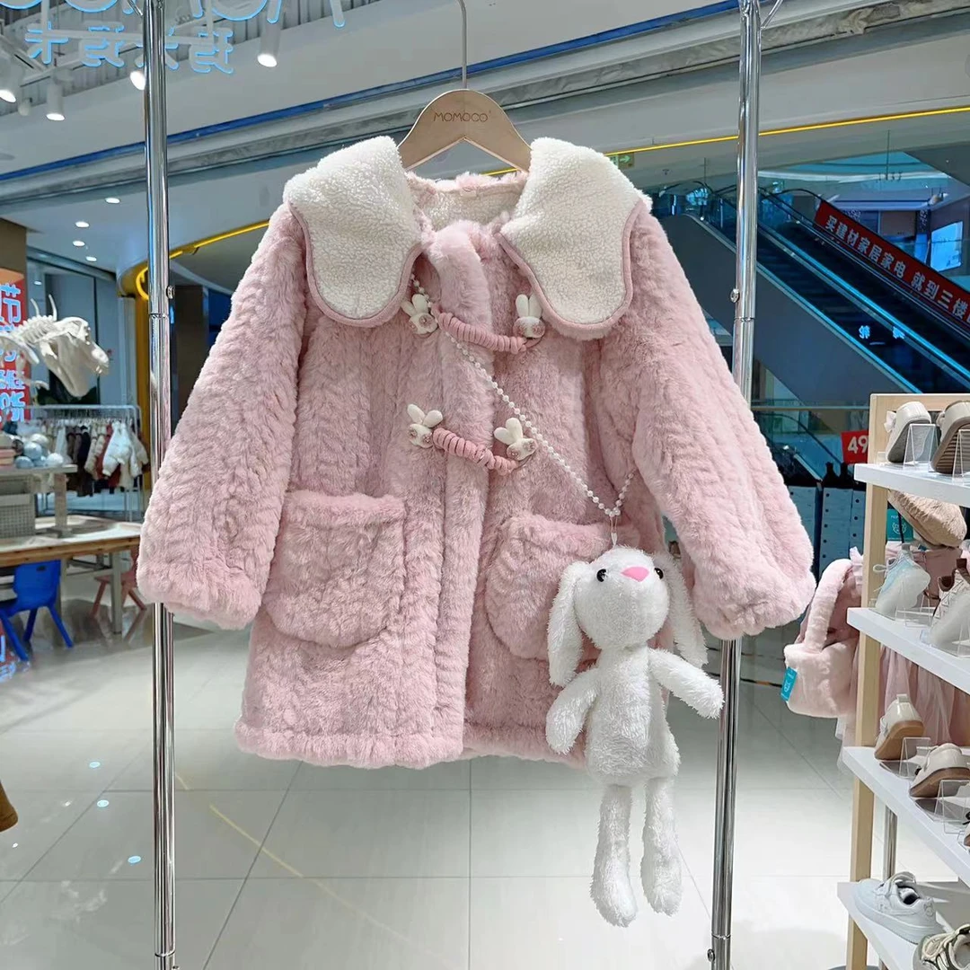 MOMOCO女童冬季兔子带包毛毛连帽外套76430107217